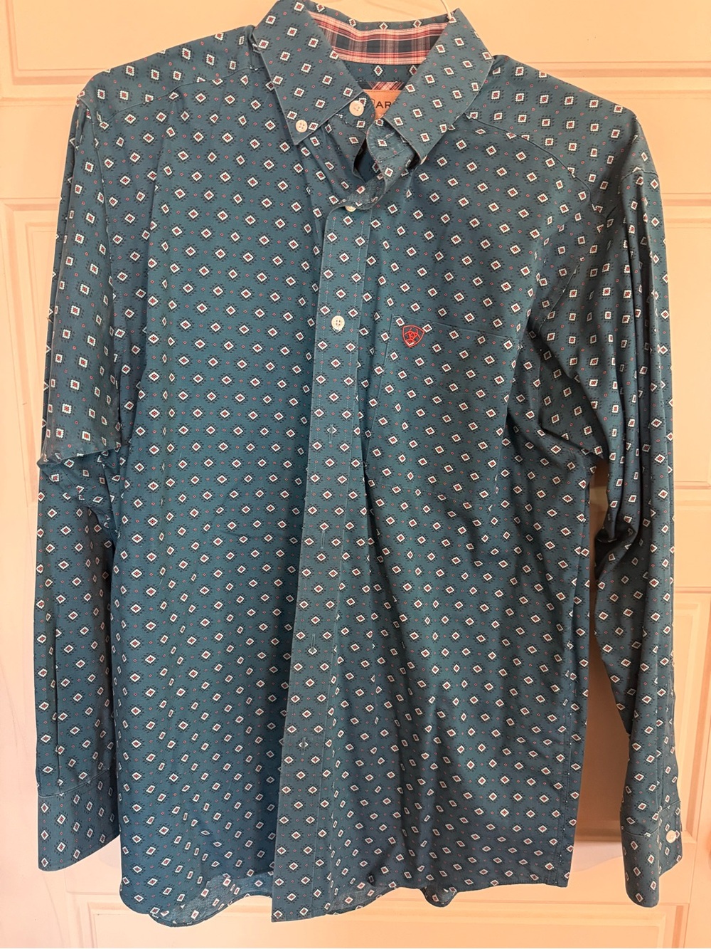 Ariat Wrinkle Free Long-Sleeve Teal Patterned Button-Up Shirt